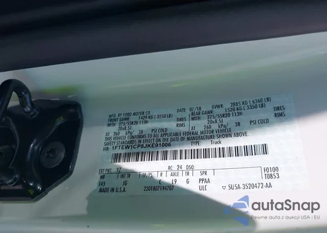 2018 Ford F-150 Xl из США, поврежденный, VIN 1FTEW1CP8JKE91006